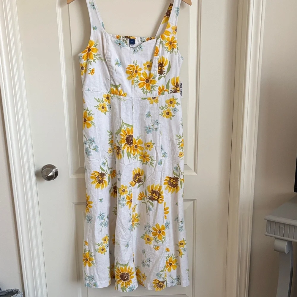 Old Navy White Midi Dress with Yellow Sunflower Print - Picture 1 of 3